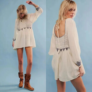 Free People What A Feeling Tunic Top Women's XS Boho‎ Festival Hippie Retro 70s